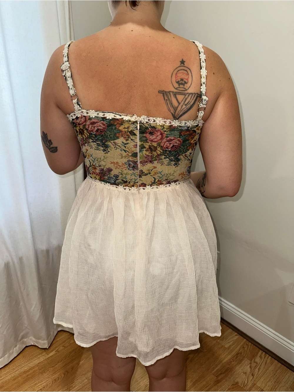 Cider Cream Mini Dress with Floral Lace-Up Bodice - Picture 2 of 6
